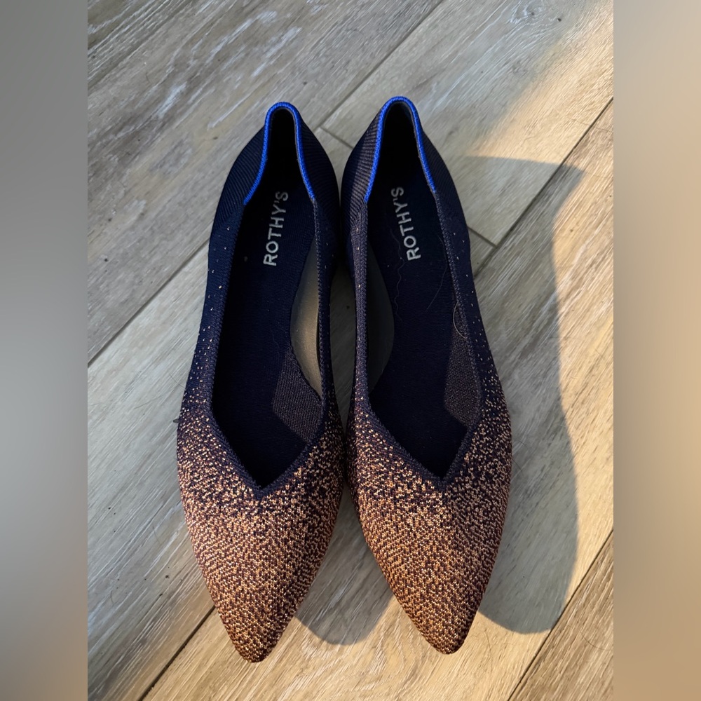 Rothy's Women's Navy and Rose Gold Sparkle Flats